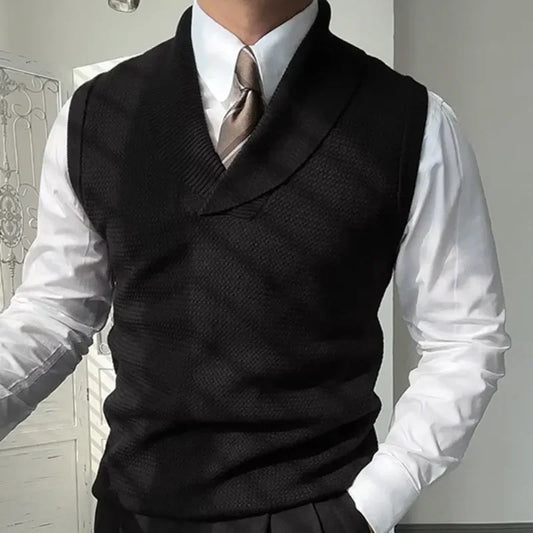 Green Fruit Collar Knitted Vest Korean V Neck Solid Men Commuter Sleeveless Pullover British Retro Warm Knitted Sweater Vest